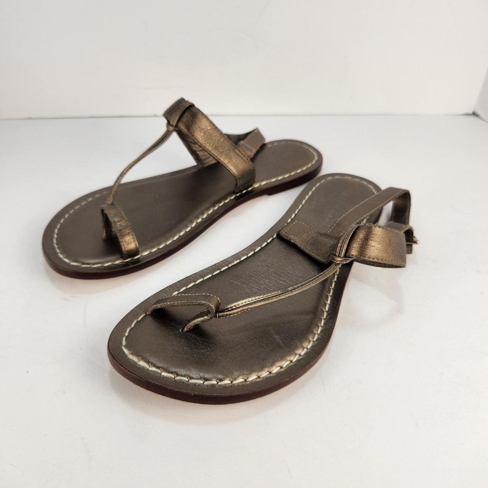 Bernardo Women's Size 8M Metallic Bronze Leather Thong Sandals Ankle Strap